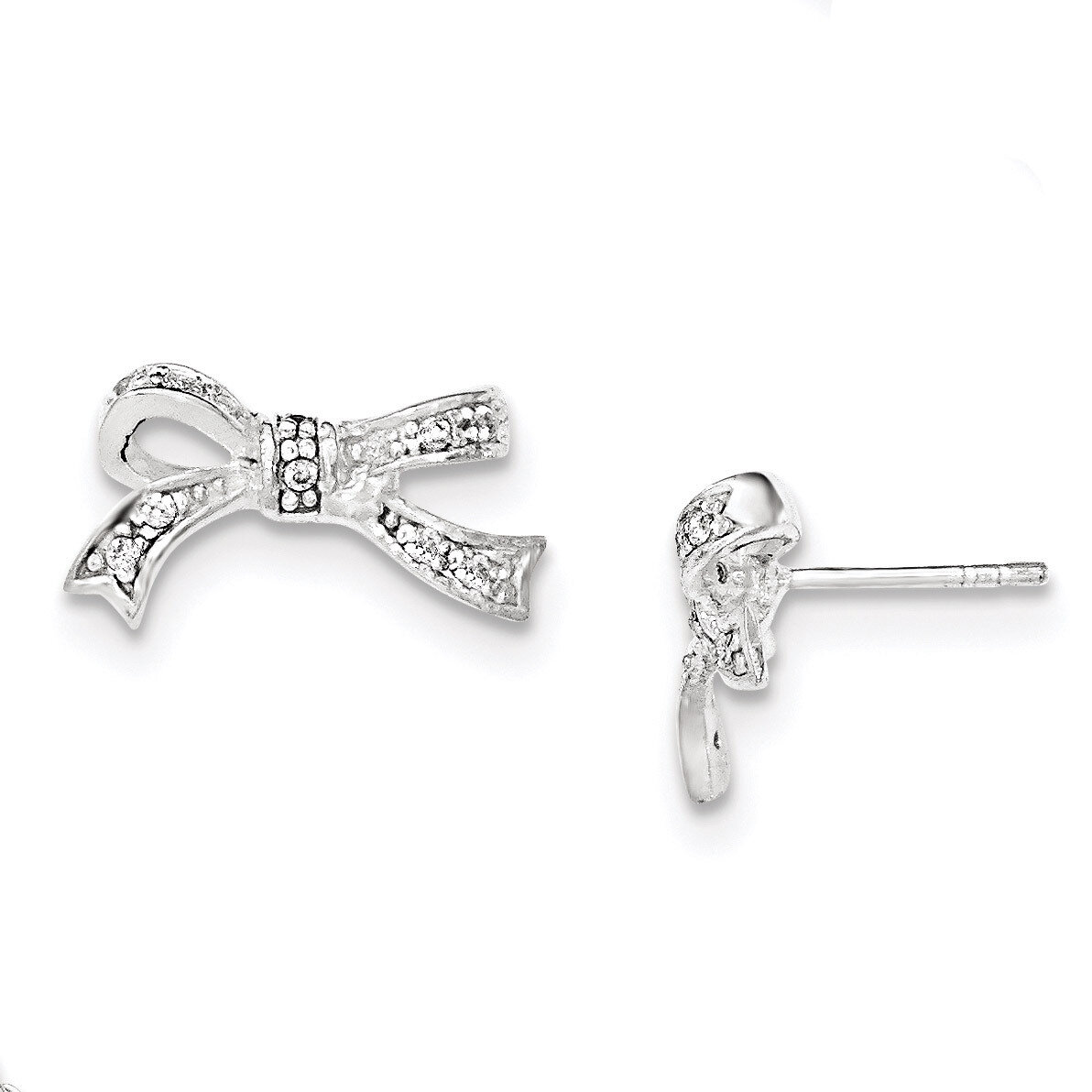 Polished Bow CZ Post Earrings Sterling Silver QE12480