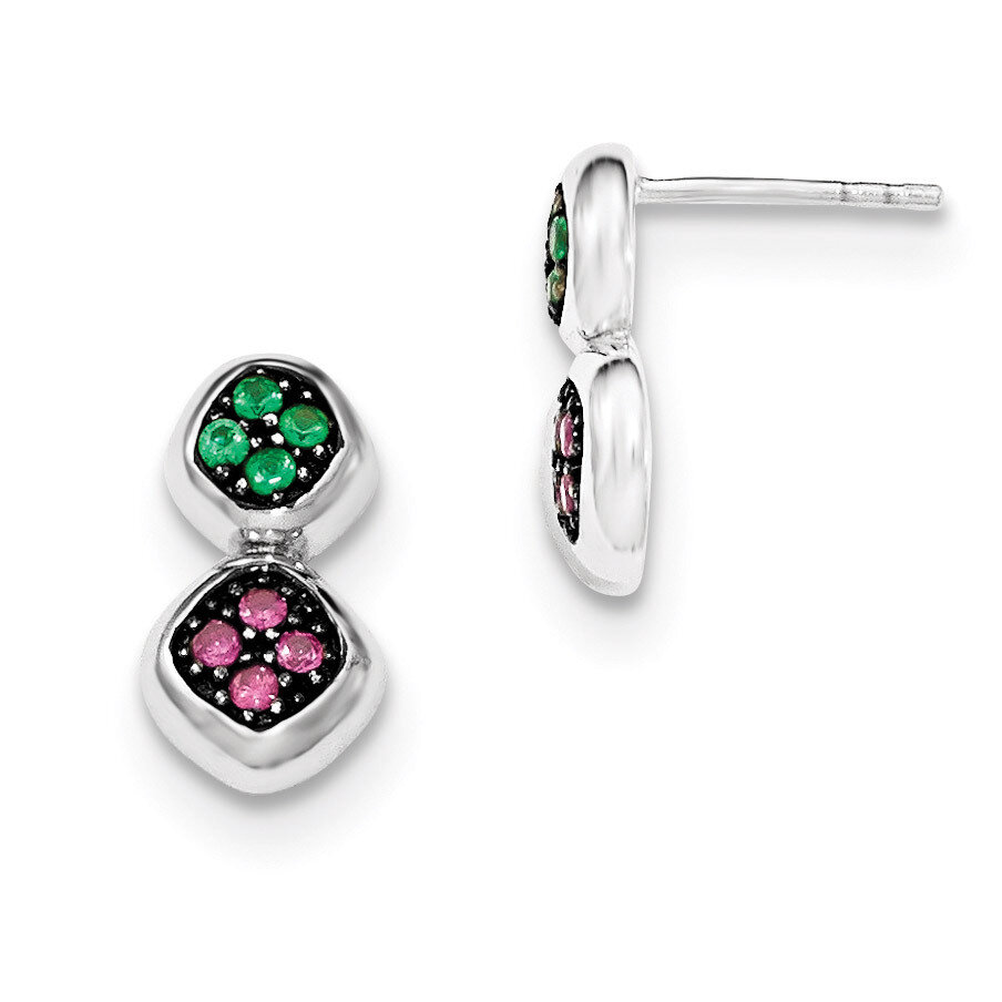 Synthetic Ruby &amp; Synthetic Green Spinel Post Earrings Sterling Silver QE12506