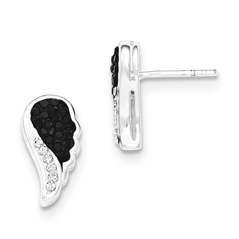 Rhodium-plated Black and Clear Crystal Post Earrings Sterling Silver QE12546