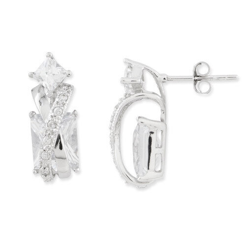 Clear CZ Post Earrings Rhodium plate Sterling Silver QE6005M