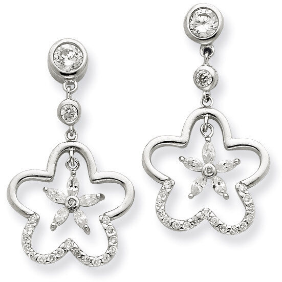 CZ Flower Dangle Post Earrings Sterling Silver QE7268