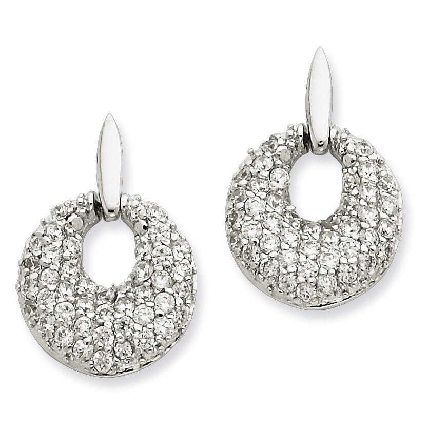Crystal Circle Post Dangle Earrings Sterling Silver QE7353