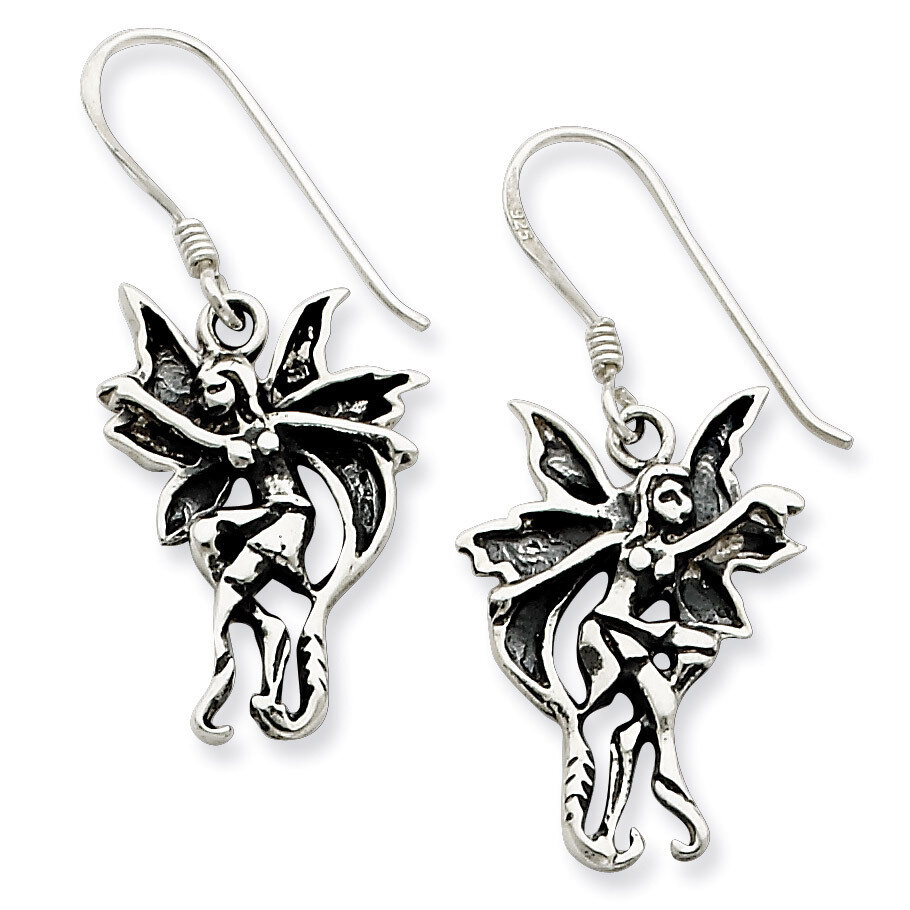 Antiqued and Polished Dancing Dangle Earrings Sterling Silver QE7374