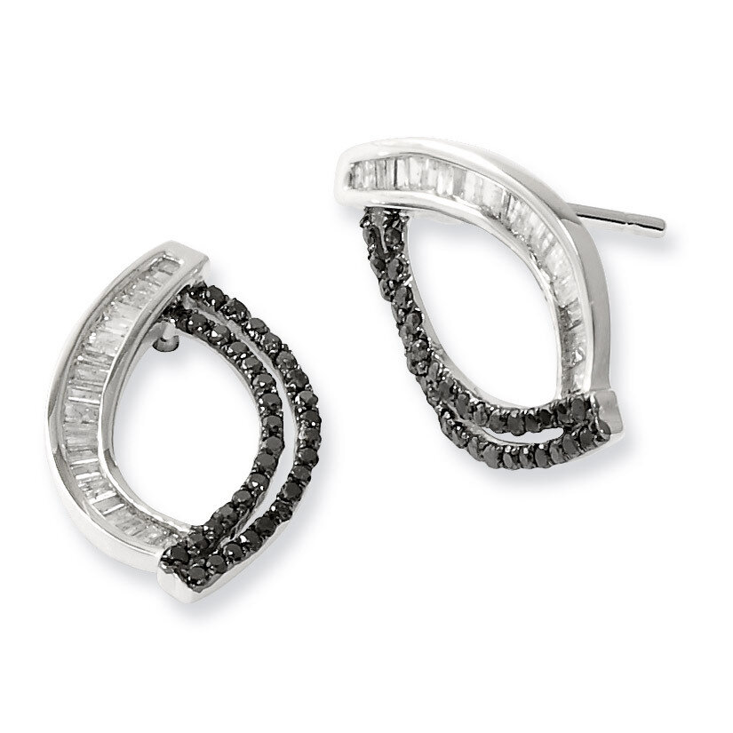 Black and White Diamond Post Earrings Sterling Silver QE7841