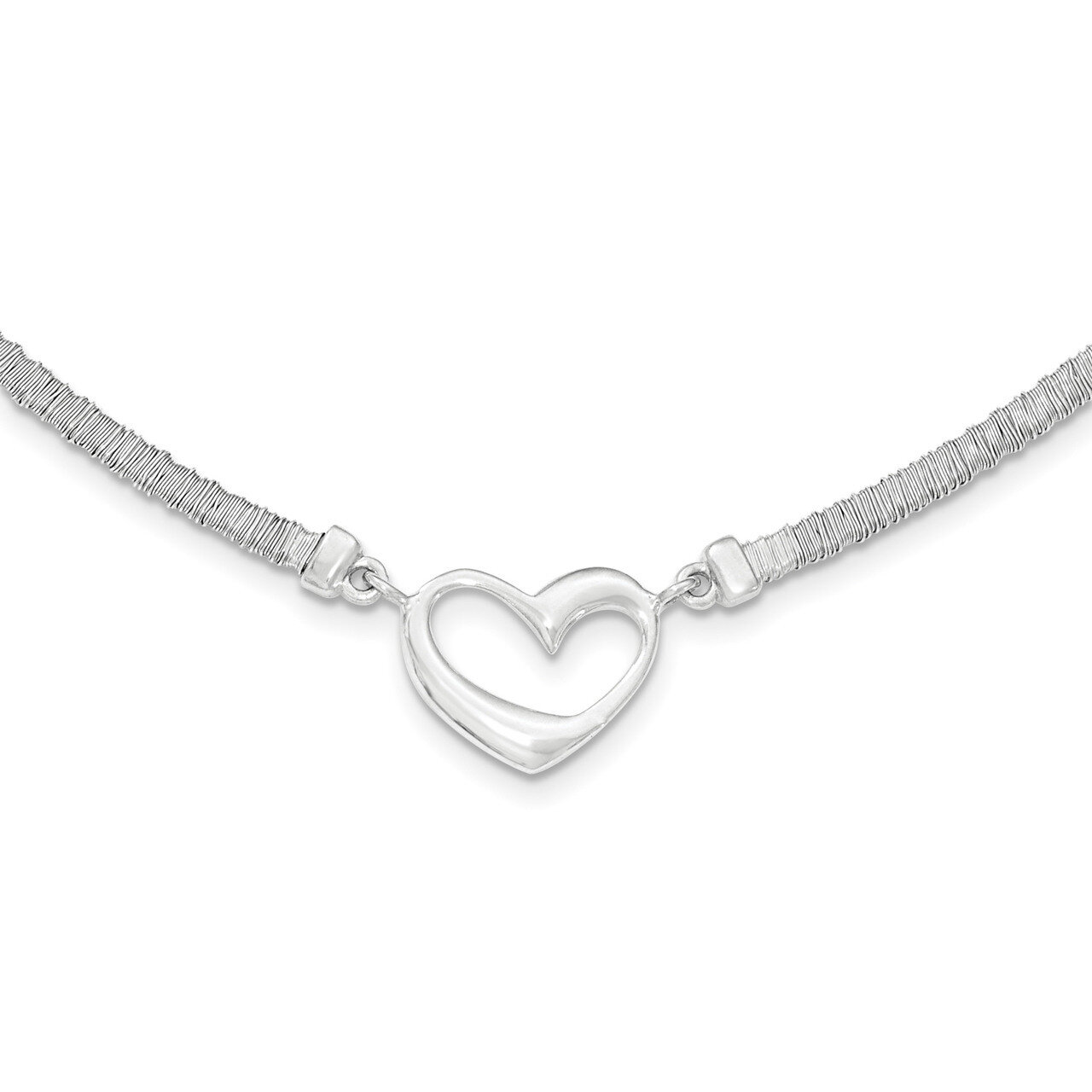 Polished Textured Heart Necklace with 1 Inch Extender Sterling Silver QG3824-16
