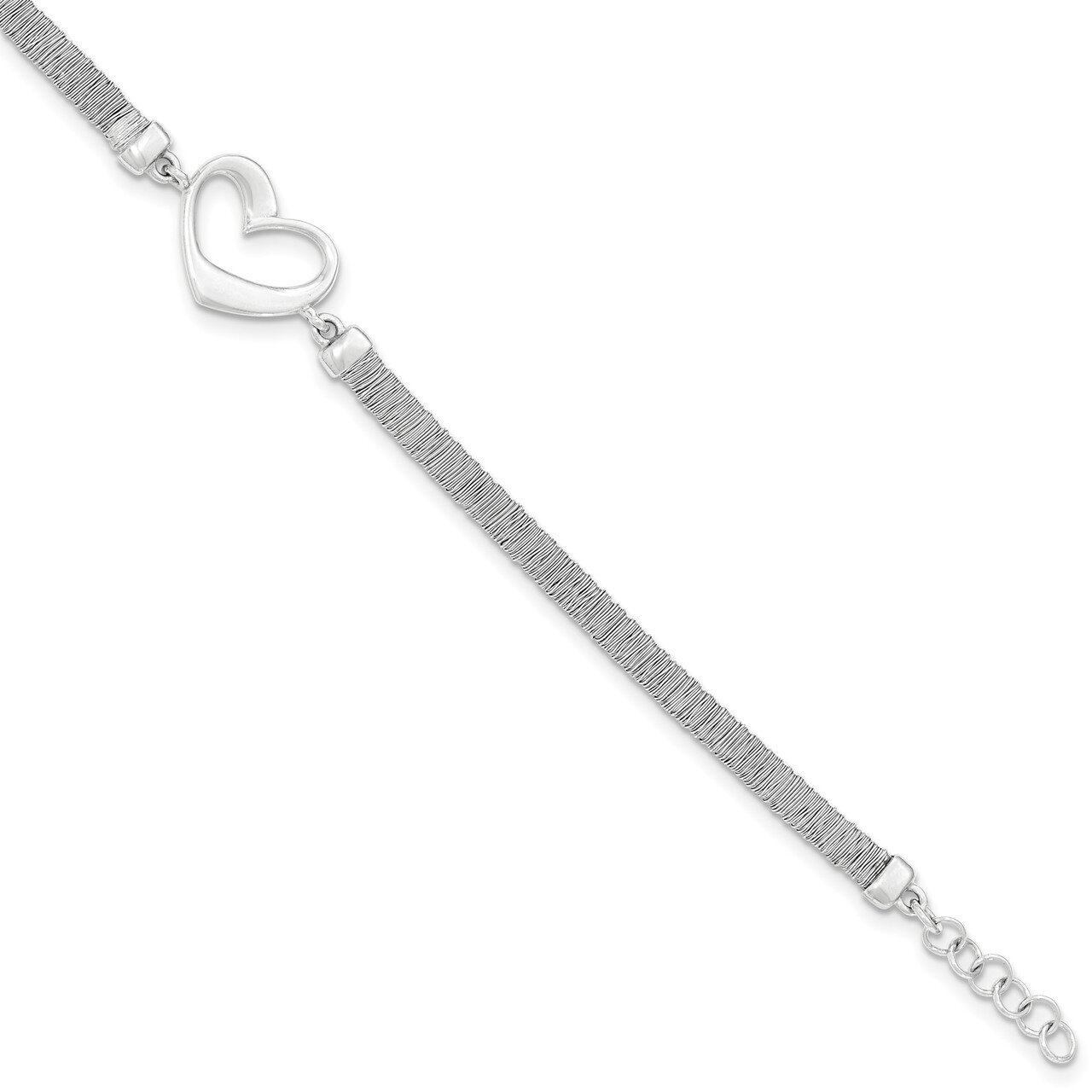 Polished Textured Heart Bracelet with .75 Inch Extender Sterling Silver QG3824-7.5