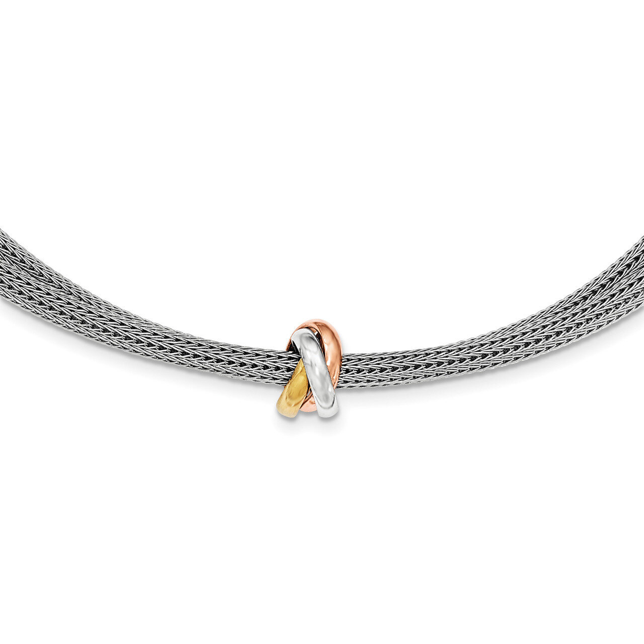 Polished Rose &amp; Gold-tone Mesh Necklace Sterling Silver QG3845-16