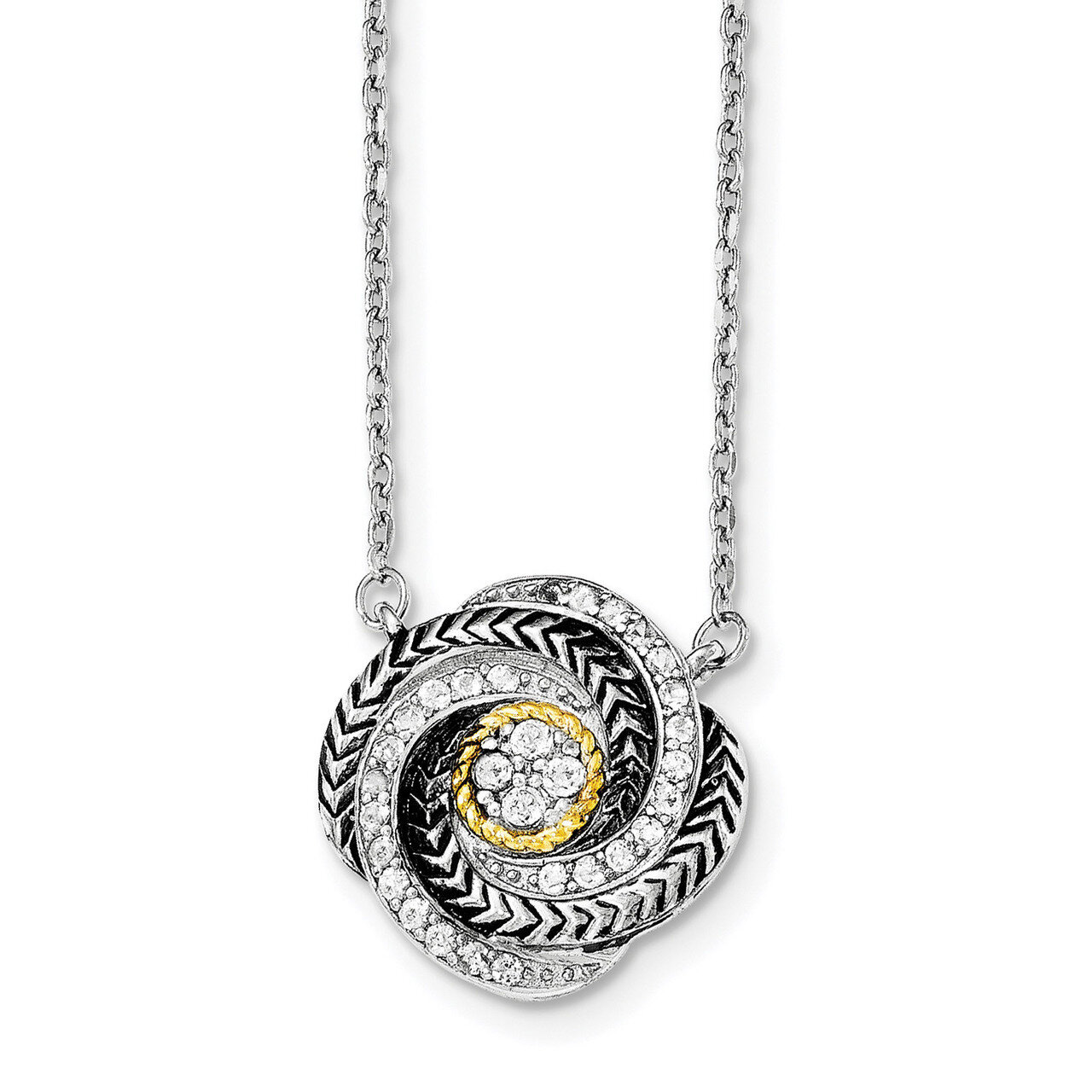14k Gold CZ Twist with 2 Inch Extender Necklace Sterling Silver QG4054-18