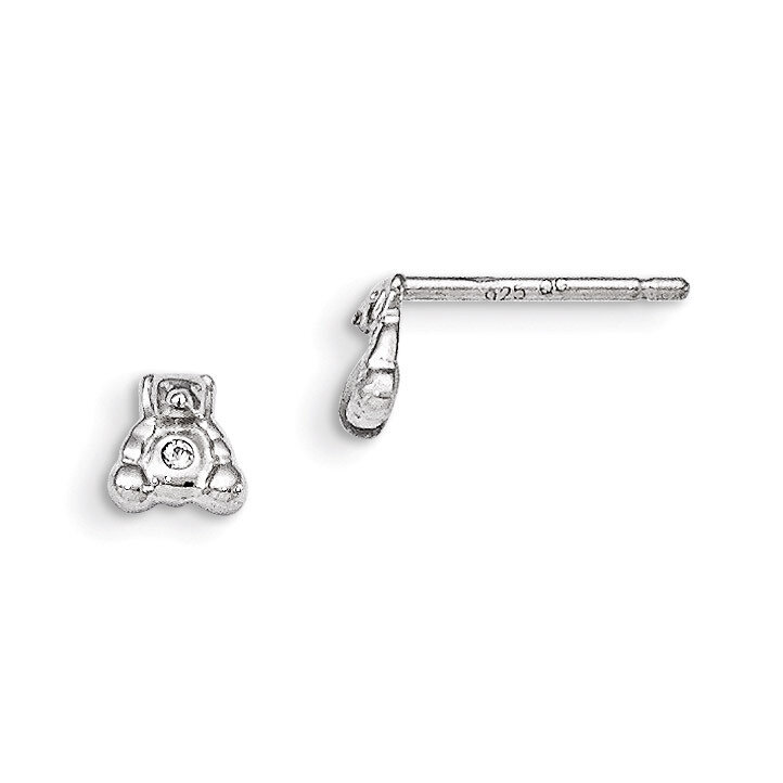 CZ Children&#39;s Teddy Bear Post Earrings Sterling Silver QGK112