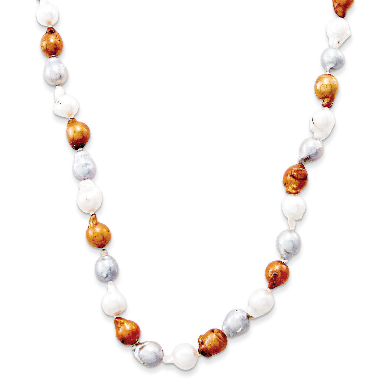 White-Gold-Grey 10-10.5mm Baroque FW Cultured Pearl Necklace QH2965-32