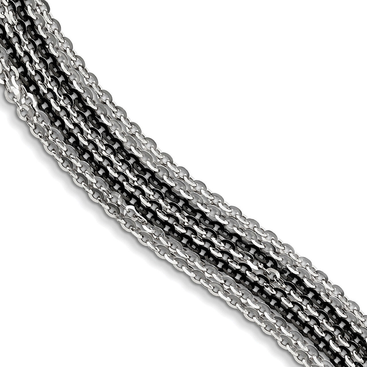 Rhodium &amp; Rhodium-plated Multi Strand Bracelet Sterling Silver QH5105-7.5