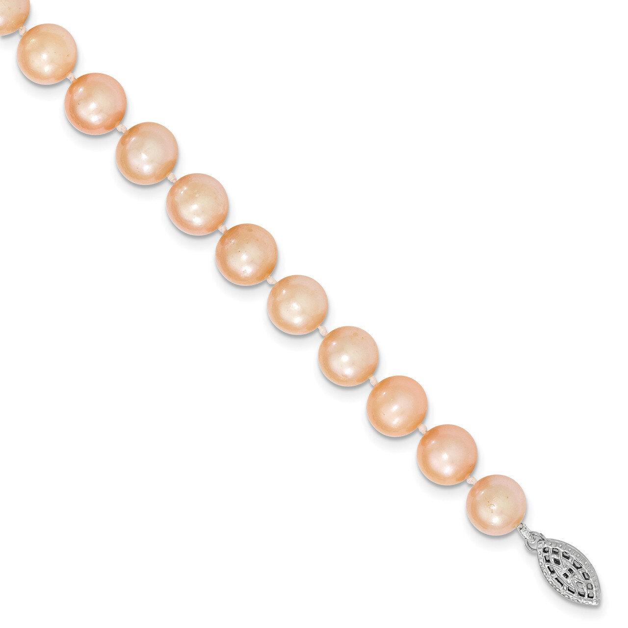 9-10mm Pink Egg Shape FW Cultured Pearl Bracelet Sterling Silver QH5169-7.25