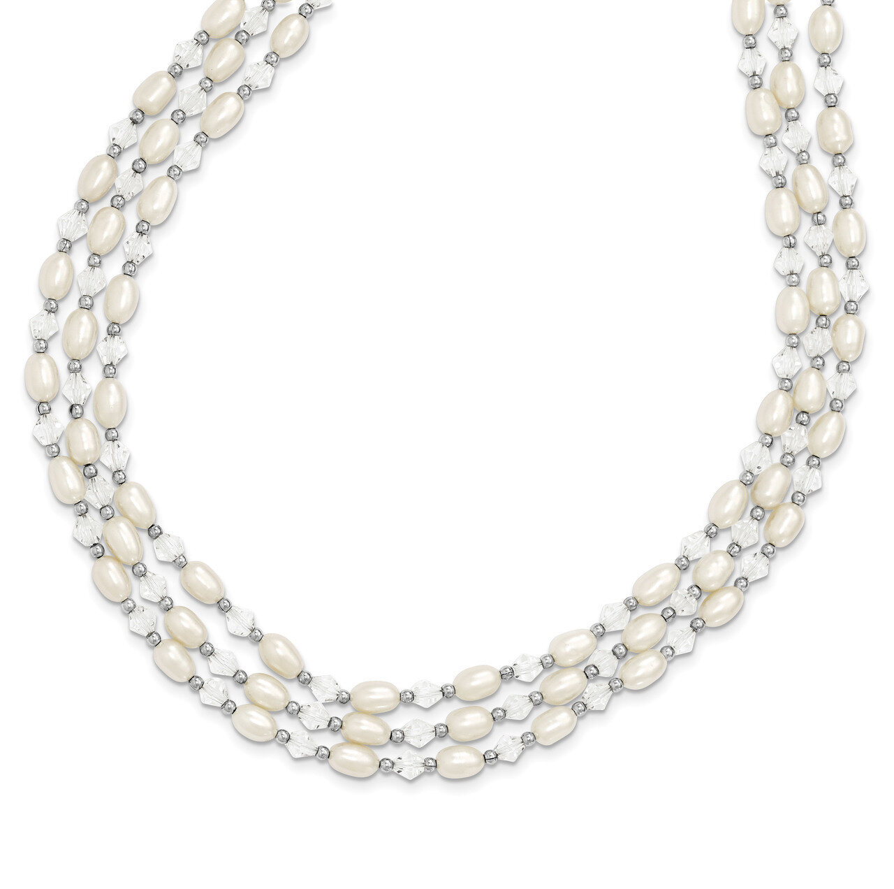 Bead 4-5mm FW Cultured Pearl Crystal 3-Strand Neck with 2inext Sterling Silver QH5228-18