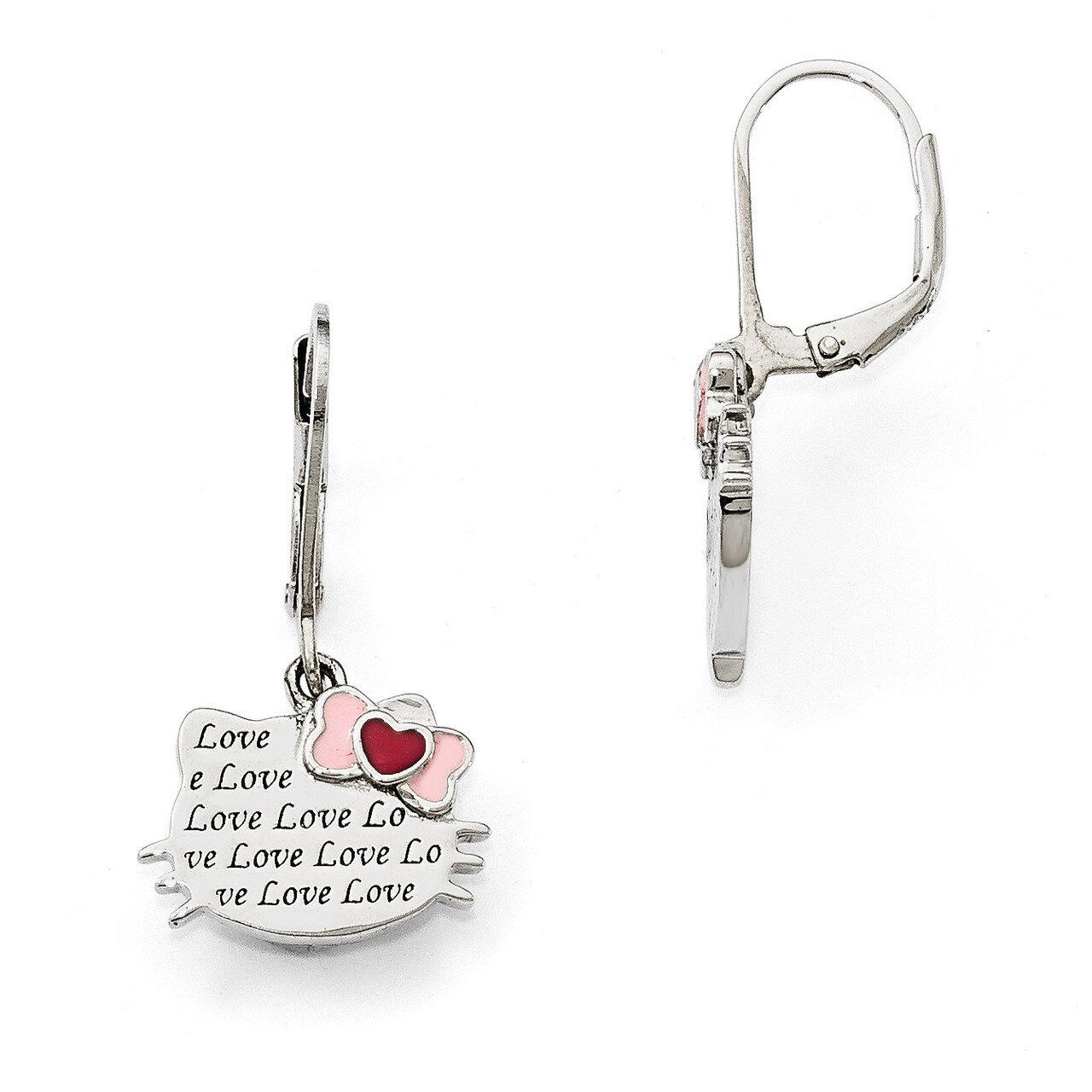 Hello Kitty Engraved Love Enameled Leverback Earrings Sterling Silver QHK166