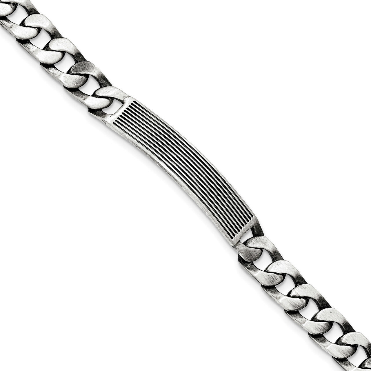 Antiqued Satin ID Link Bracelet Sterling Silver QID203-7.5