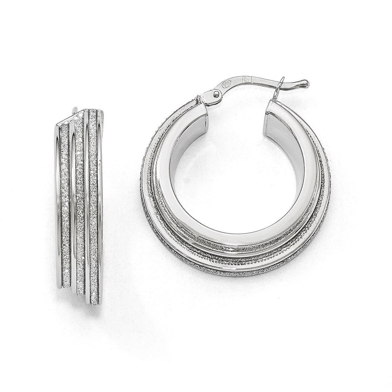 Polished Glitter Infused Hinged Hoop Earrings Sterling Silver QLE1017