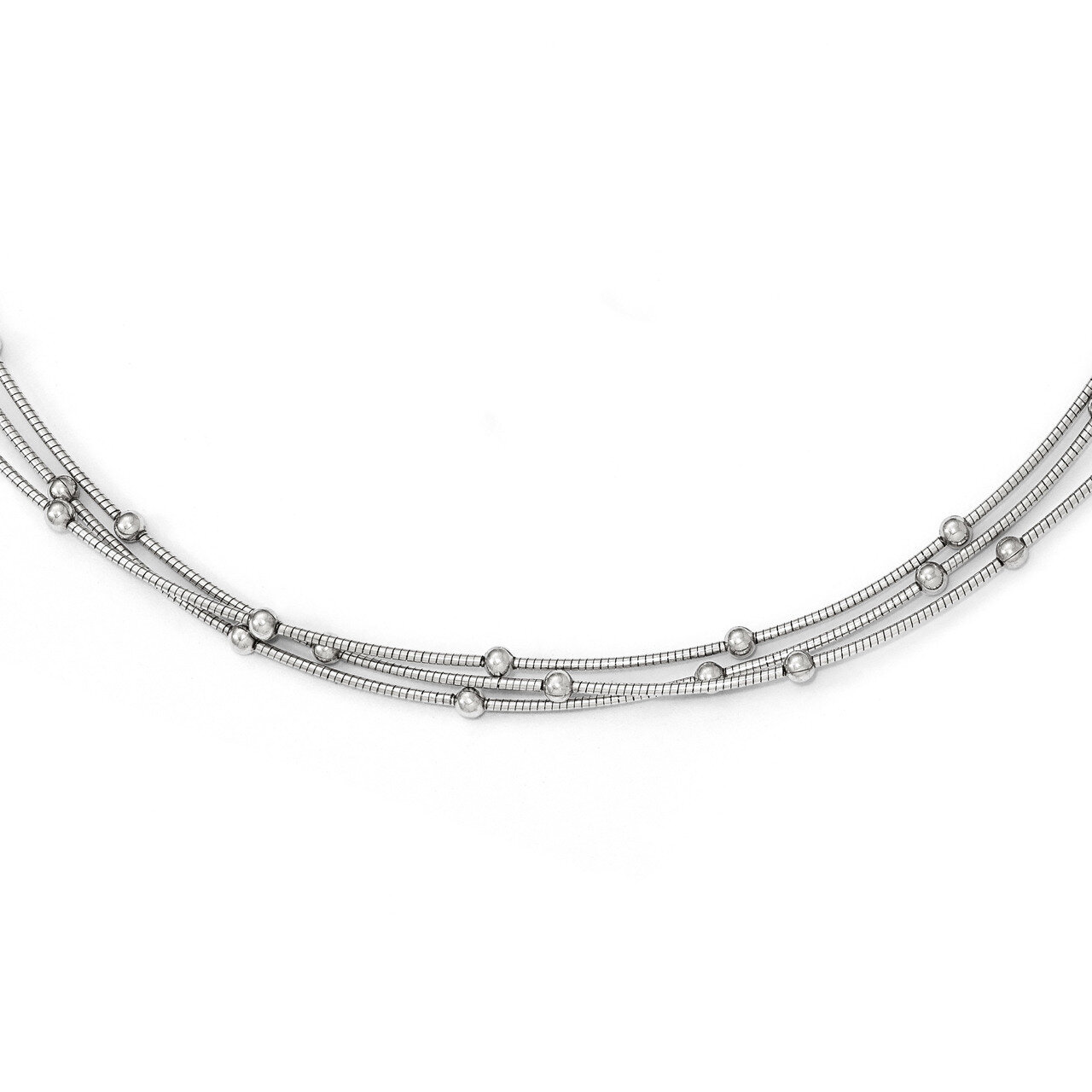 Beaded Polished 3-Strand with 2 Inch Extender Necklace Sterling Silver QLF551-16