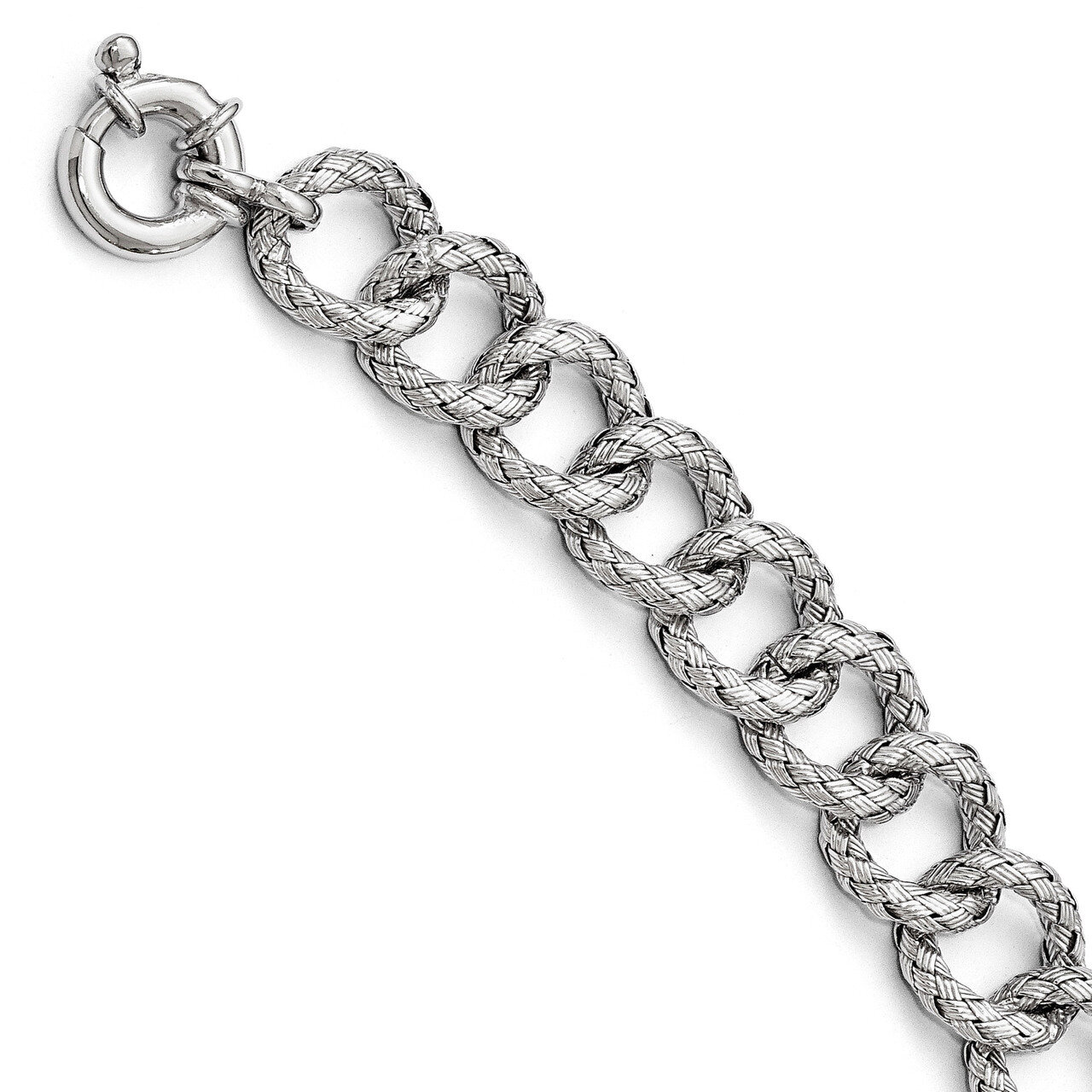 Polished Textured Bracelet- Fancy Spring Ring Sterling Silver QLF611-7.75