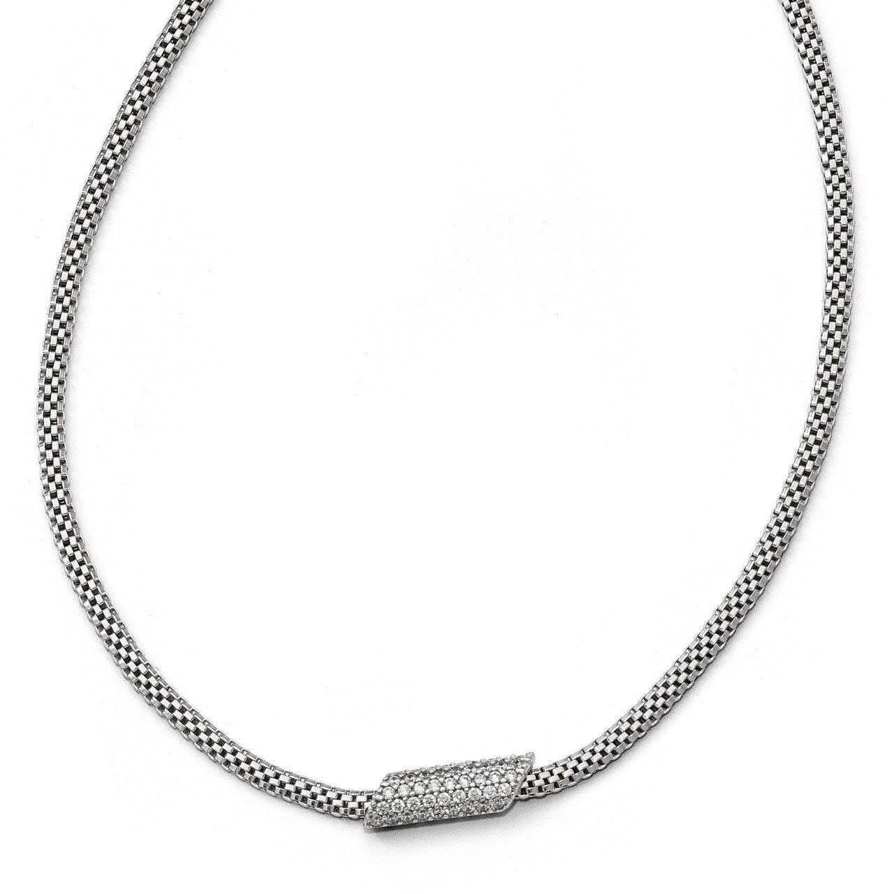 Rhodium-plated CZ with 2 Inch ext. Necklace Sterling Silver QLF621-16
