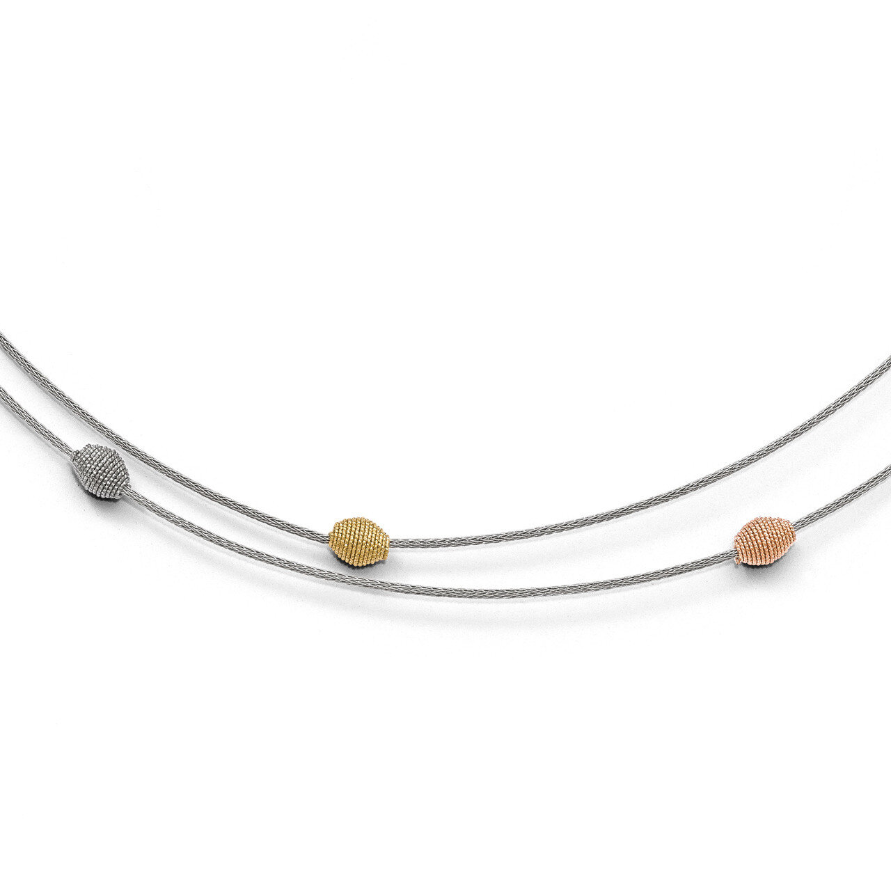 Yellow &amp; Rose-tone Mesh with 1 Inch Extender. Necklace Sterling Silver QLF628-16.5