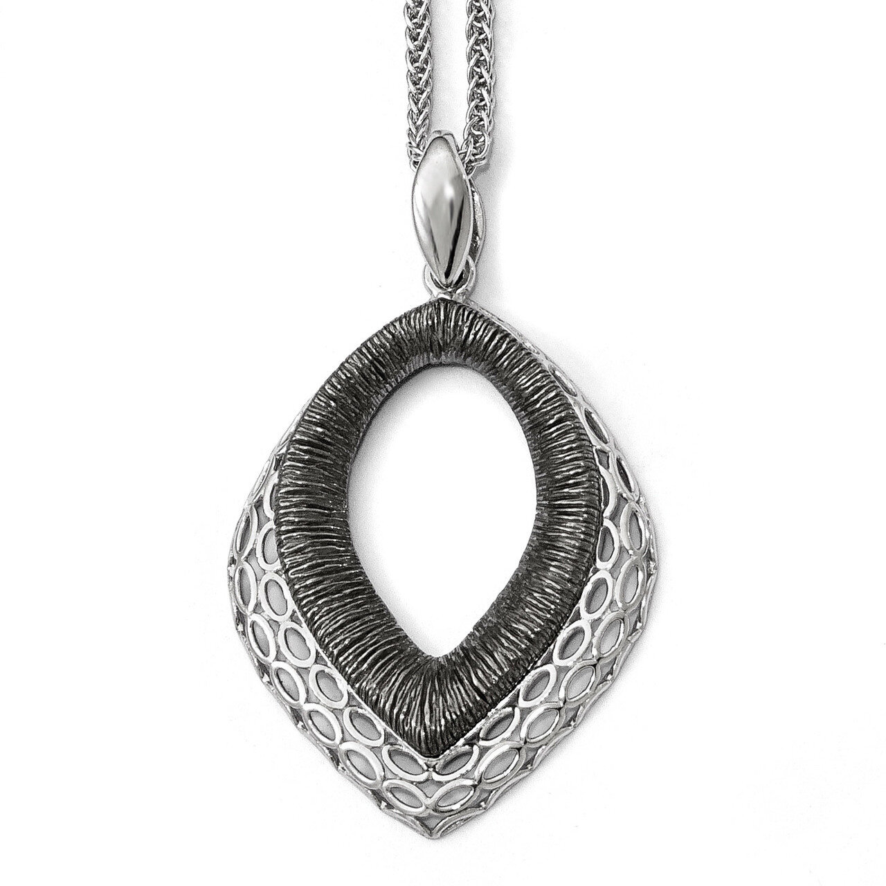 Polished-Textured Rhodium-plated Pendant Sterling Silver QLF635