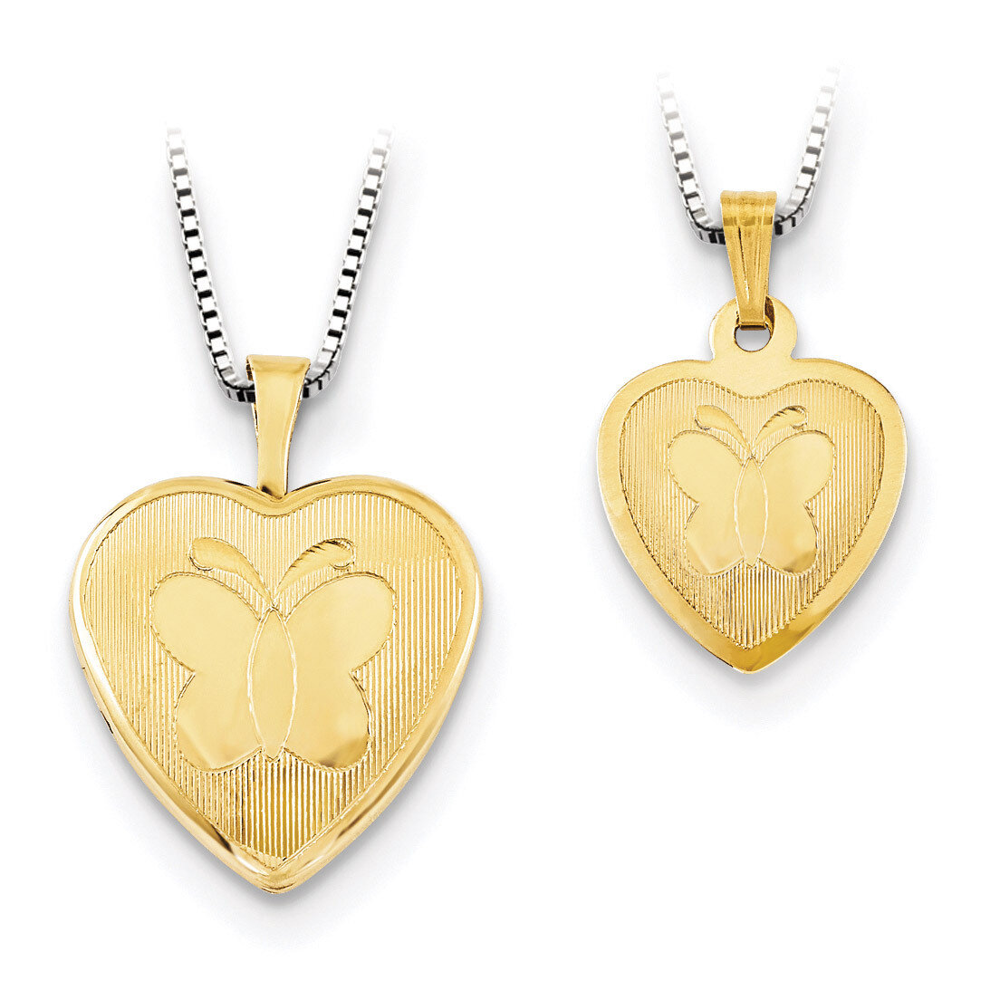 GP 16mm Textured Butterfly Locket-12mm Pendant Sterling Silver QLS657SET