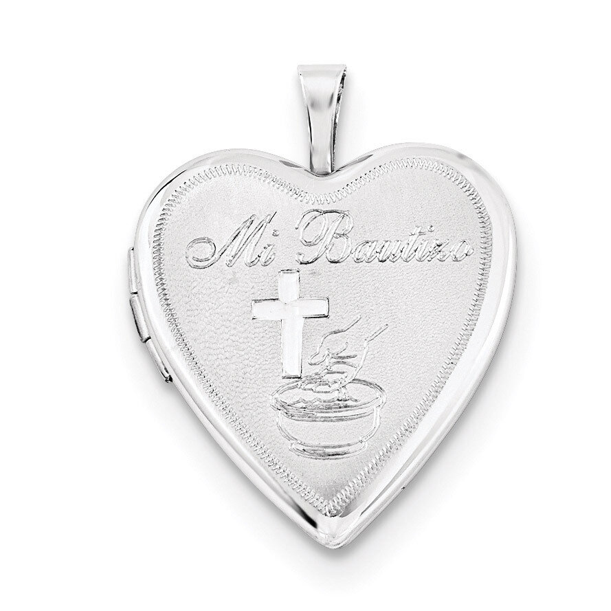 20mm Mi Bautizo Satin & Polished Heart Locket Sterling Silver QLS684