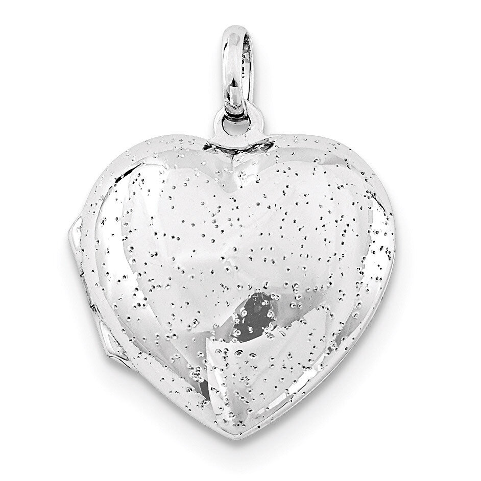 Rhodium Plated 20mm Polished Sparkle Heart Locket Sterling Silver QLS704