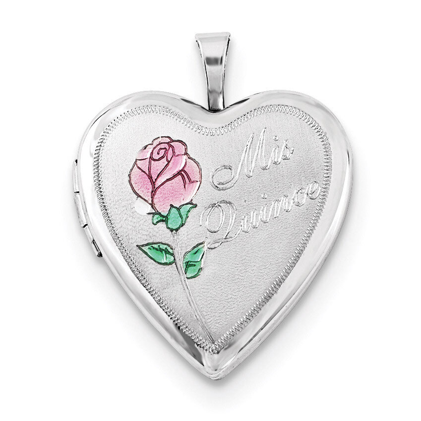 20mm Enameled Rose Mis Quince Heart Locket Sterling Silver QLS708