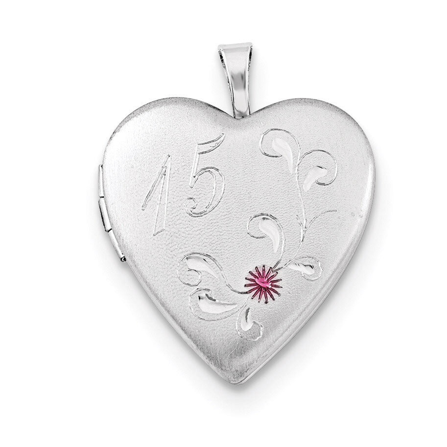 20mm Enameled Diamond-cut 15 Heart Locket Sterling Silver QLS712