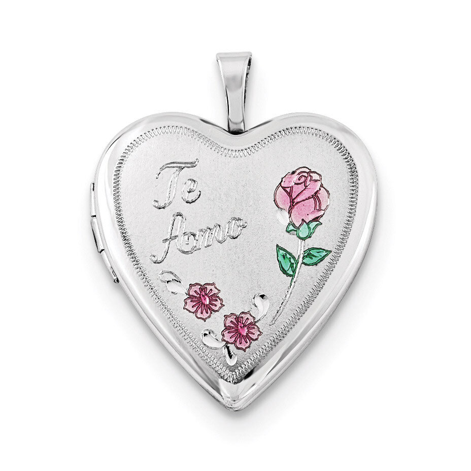 20mm Enameled Roses Te Amo Heart Locket Sterling Silver QLS714