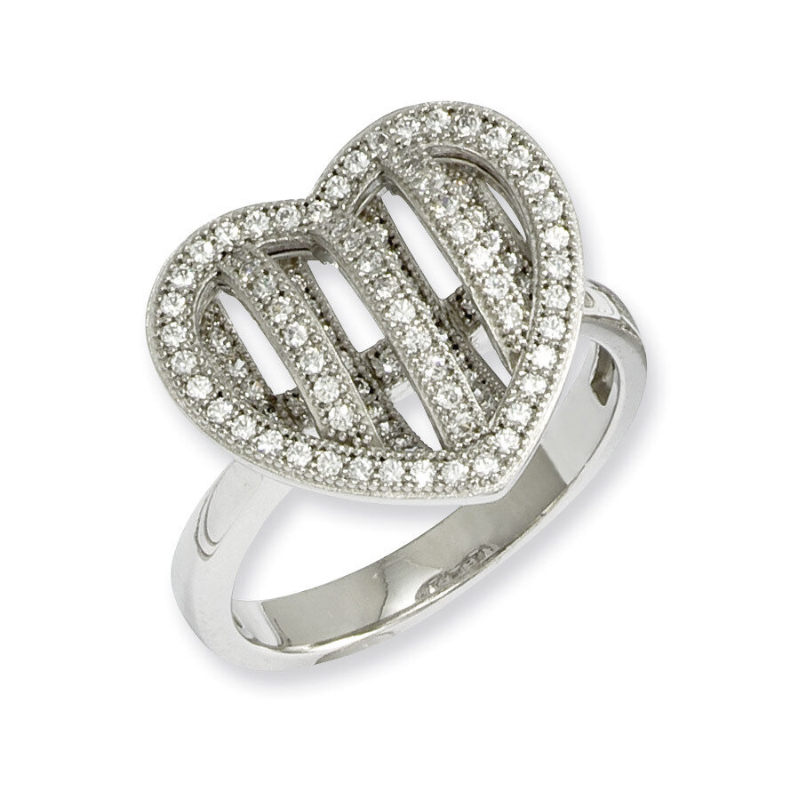 CZ Brilliant Embers Polished Heart Ring Sterling Silver QMP121-6