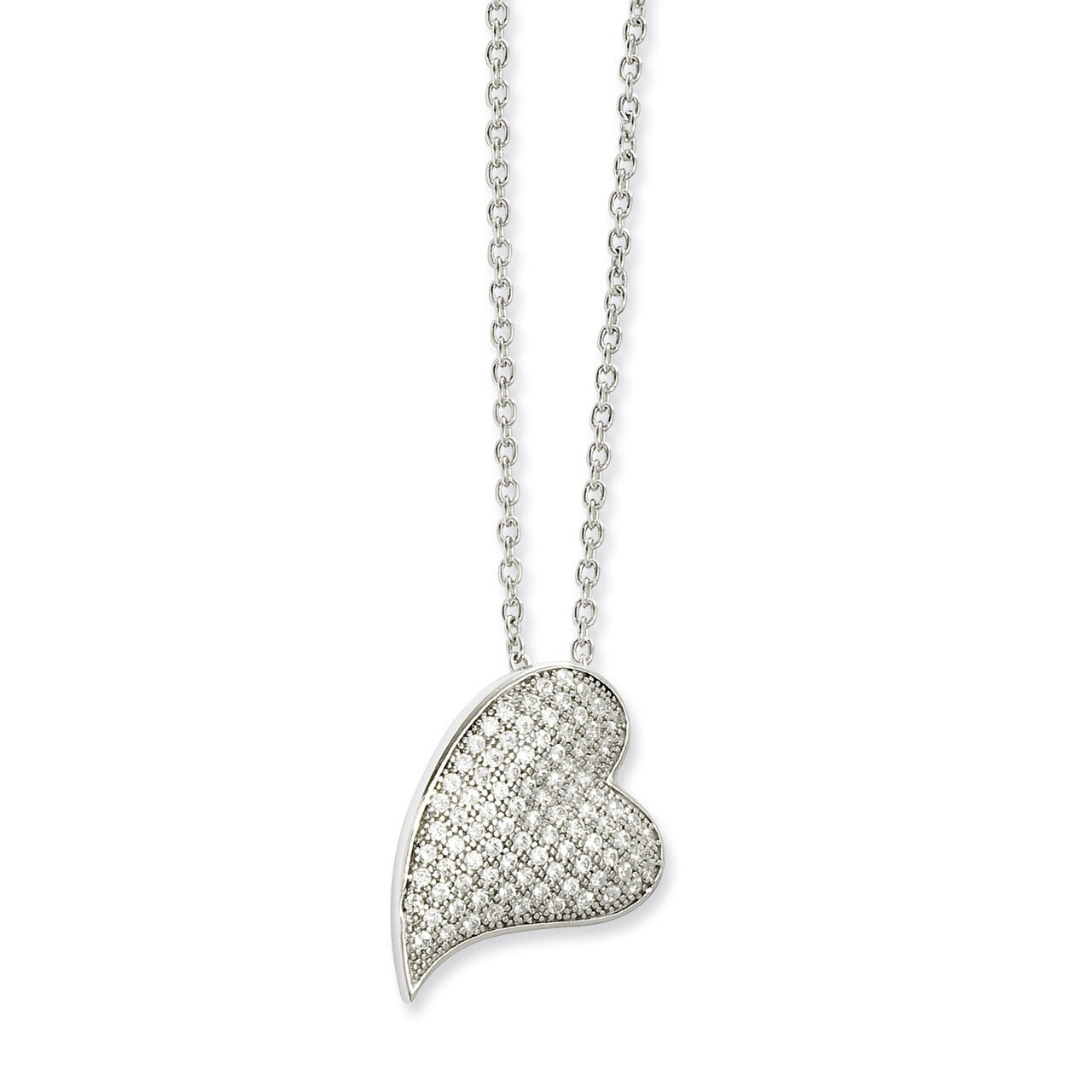 CZ Brilliant Embers Polished Heart Necklace Sterling Silver QMP140-18