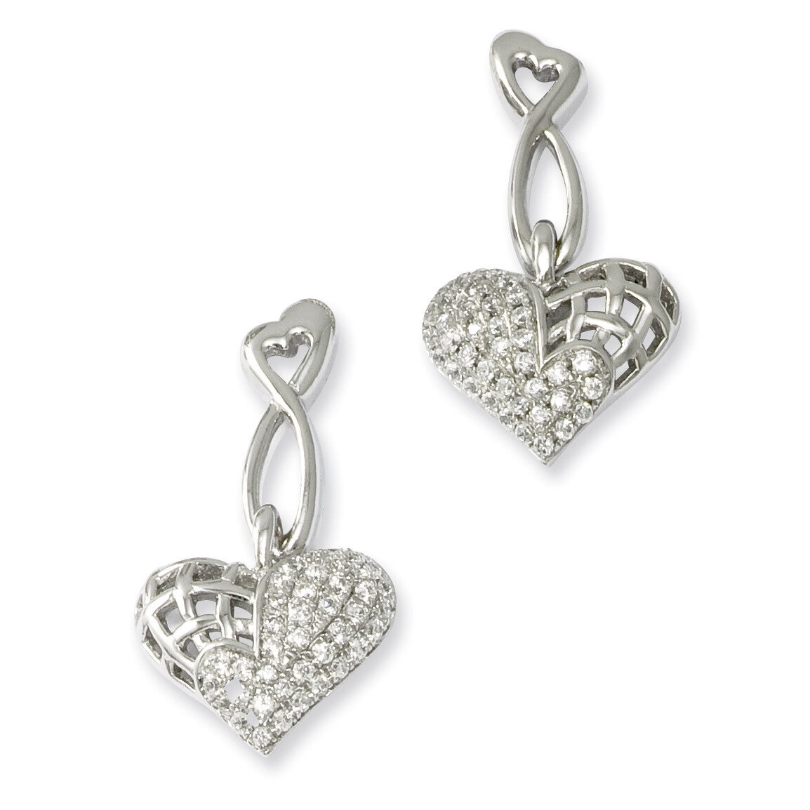 CZ Brilliant Embers Dangle Heart Post Earrings Sterling Silver QMP181