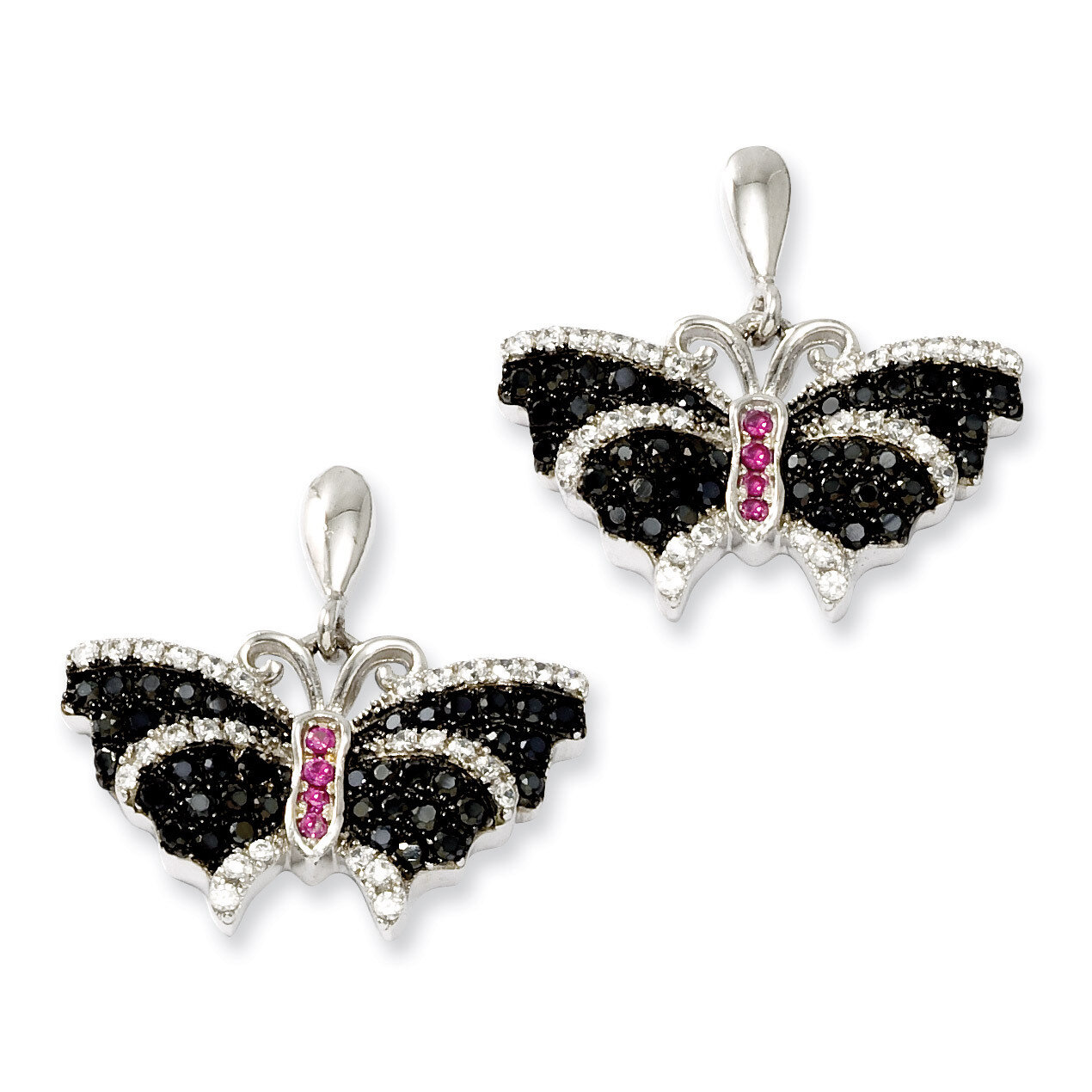 CZ Brilliant Embers Butterfly Dangle Post Earrings Sterling Silver QMP369