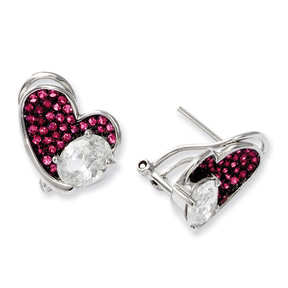 CZ Brilliant Embers Pink Heart Post Earrings Sterling Silver QMP501