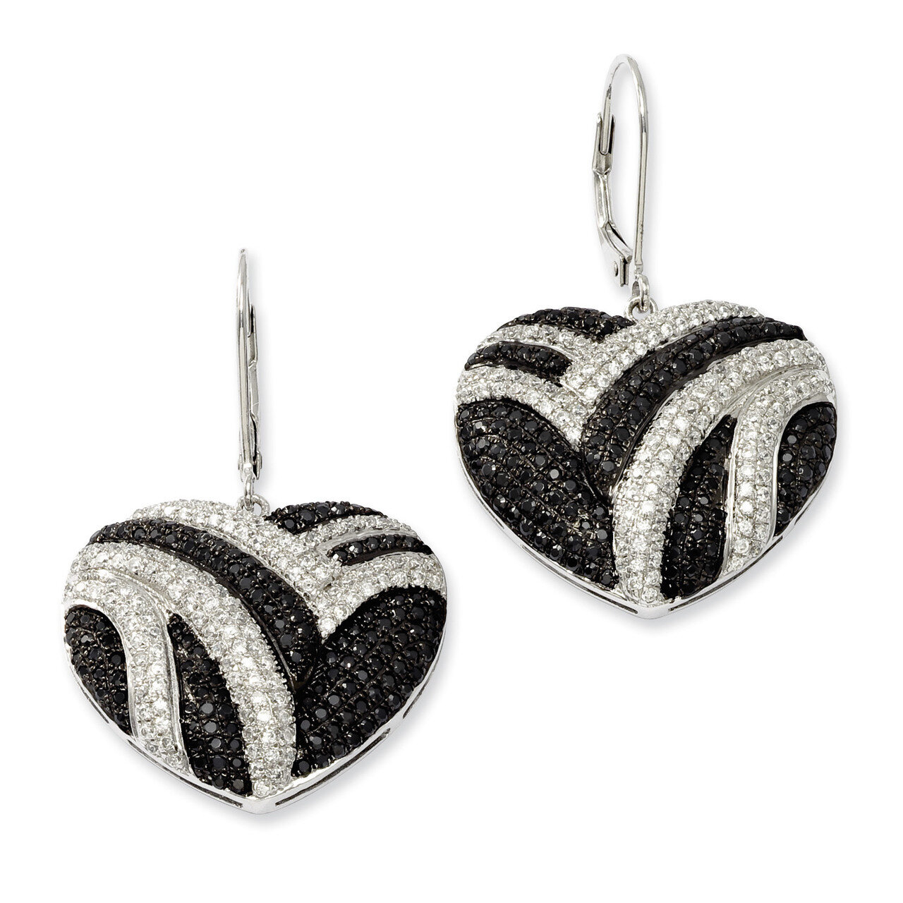CZ Brilliant Embers Heart Leverback Earrings Sterling Silver QMP568