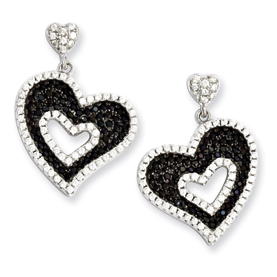 CZ Brilliant Embers Heart Dangle Post Earrings Sterling Silver QMP705