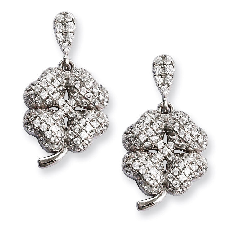CZ Brilliant Embers 4-Leaf Clover Dangle Post Earrings Sterling Silver QMP733