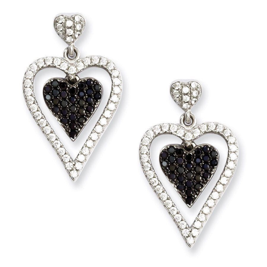 CZ Brilliant Embers Heart Dangle Post Earrings Sterling Silver QMP743