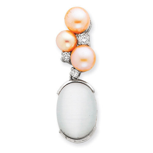 Simulated Pearl and CZ Pendant Sterling Silver QP1209