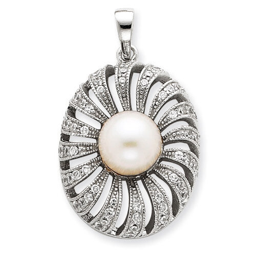 Simulated Pearl and CZ Pendant Sterling Silver QP1218