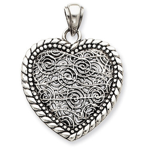 Antiqued Swirl Heart Pendant Sterling Silver QP1449