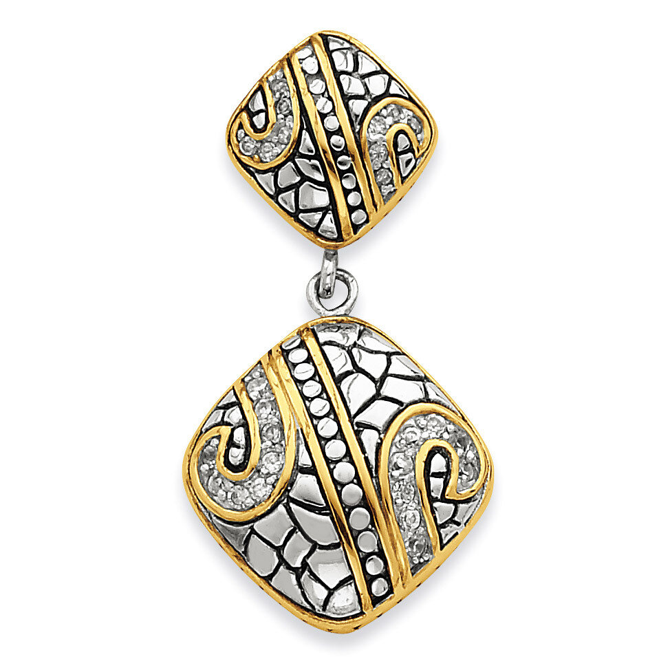 Gold-plate Antiqued CZ Dangle Pendant Sterling Silver QP1762