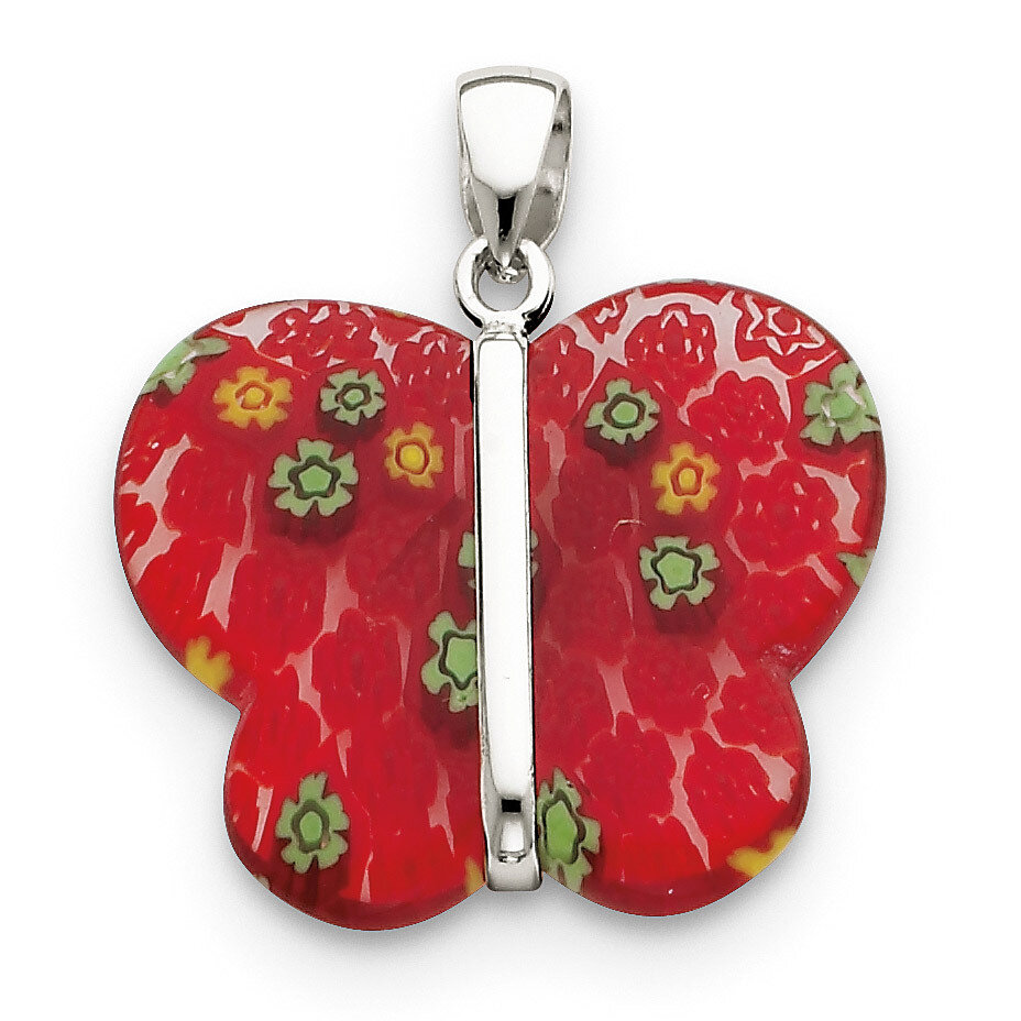 Red Glass Polished Fancy Butterfly Pendant Sterling Silver QP1845