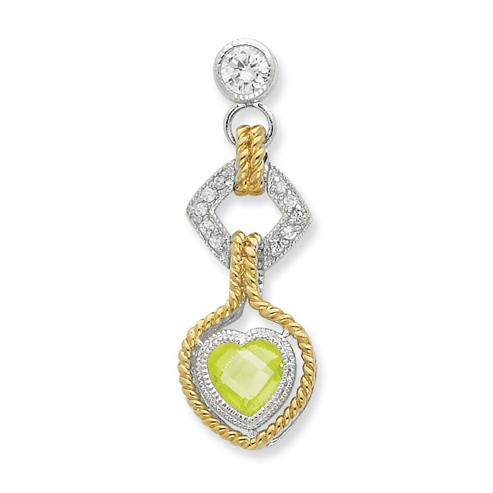 CZ &amp; Heart Green CZ with Gold-plating Pendant Sterling Silver QP1873