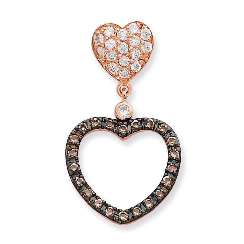 Clear and Black CZ Heart Slide Pendant Sterling Silver QP1877