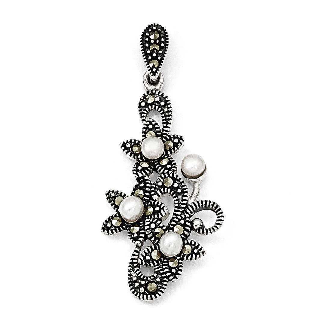 Marcasite &amp; FW Cultured Pearl Pendant Sterling Silver QP3963