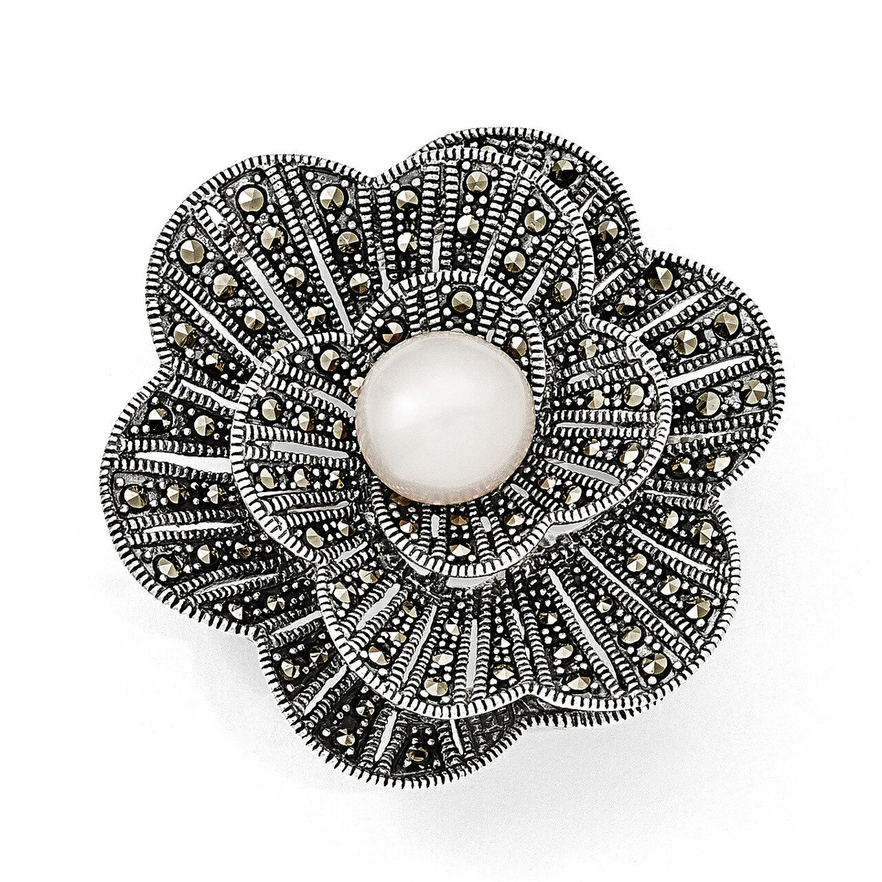 Marcasite Flower with FW Cultured Pearl Pendant Sterling Silver QP3983