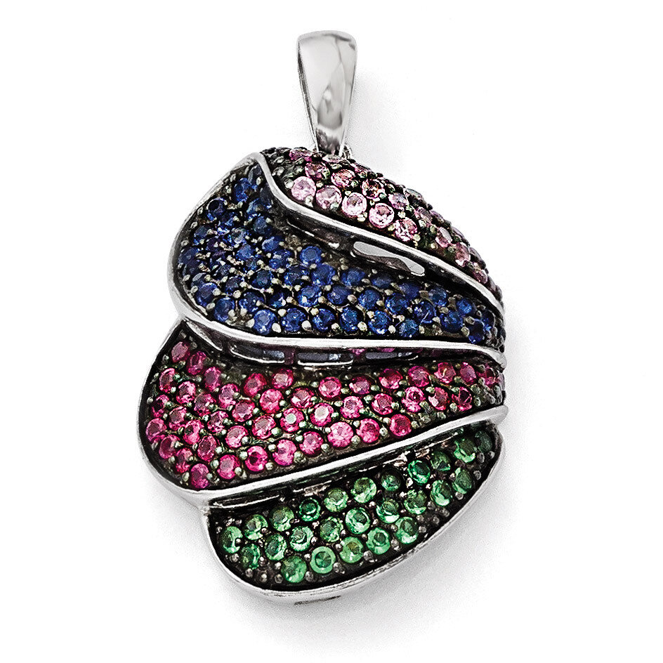 Black Rhodium Blue-Grn GlaLt Drk Synth. Ruby Pendant Sterling Silver QP3999